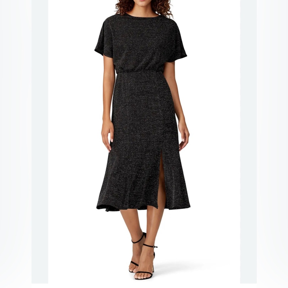 Donna Morgan Stretch Black Metallic Midi Knit Dress Sz. 6